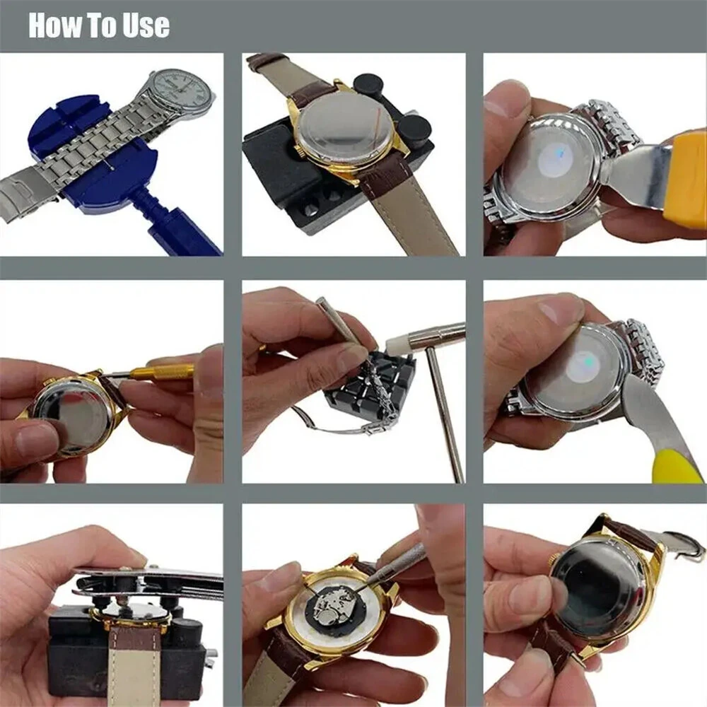 (image for) 147pcs Watch Repair Tool Kit Watch Link Pin Remover Shell Opener Spring Bar Remover Clock Battery Replacement Strap Needle Set Accessor
