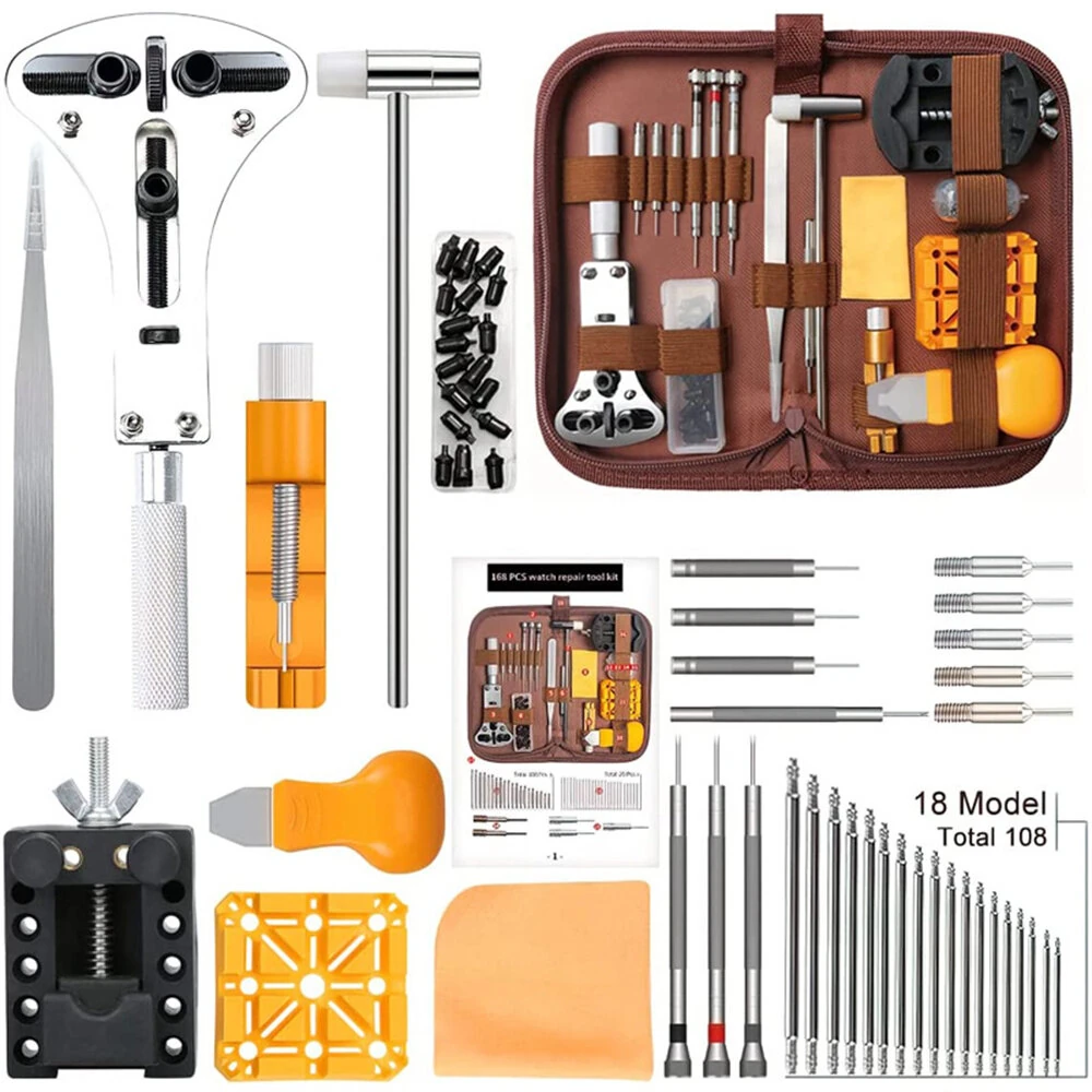 (image for) 168pcs in 1 Watch Repair Kit, Case Remover Opener Bar Set, Watch Strap Link Needle Tool Set Watch Battery Replacement Tool Kit
