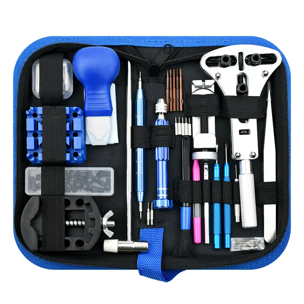 (image for) 212pcs Watch Repair Tool Kit - Aluminum Alloy Watchmaker Set with Pry Knife, Screwdrivers, Pin Hammer, Band Link Tools for Watch Repairs