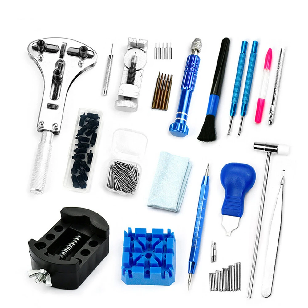(image for) 212pcs Watch Repair Tool Kit - Aluminum Alloy Watchmaker Set with Pry Knife, Screwdrivers, Pin Hammer, Band Link Tools for Watch Repairs
