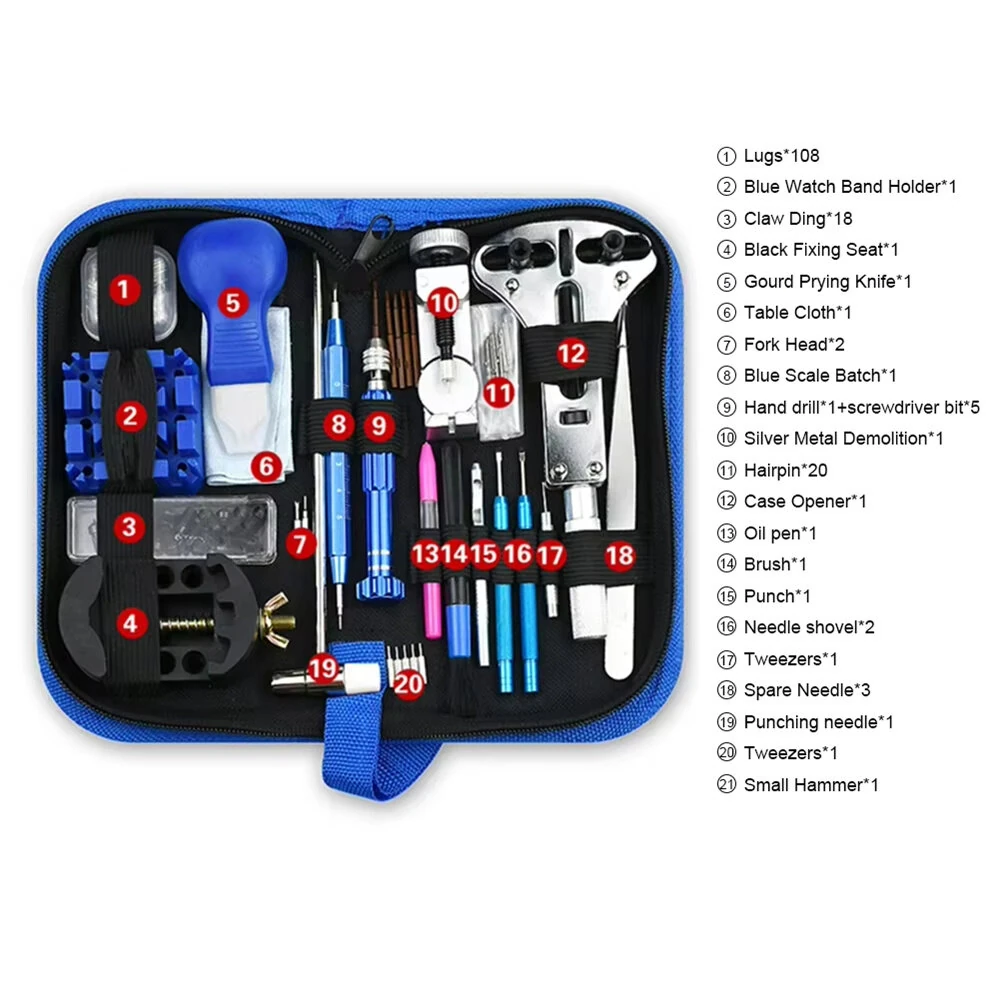 (image for) 212pcs Watch Repair Tool Kit - Aluminum Alloy Watchmaker Set with Pry Knife, Screwdrivers, Pin Hammer, Band Link Tools for Watch Repairs