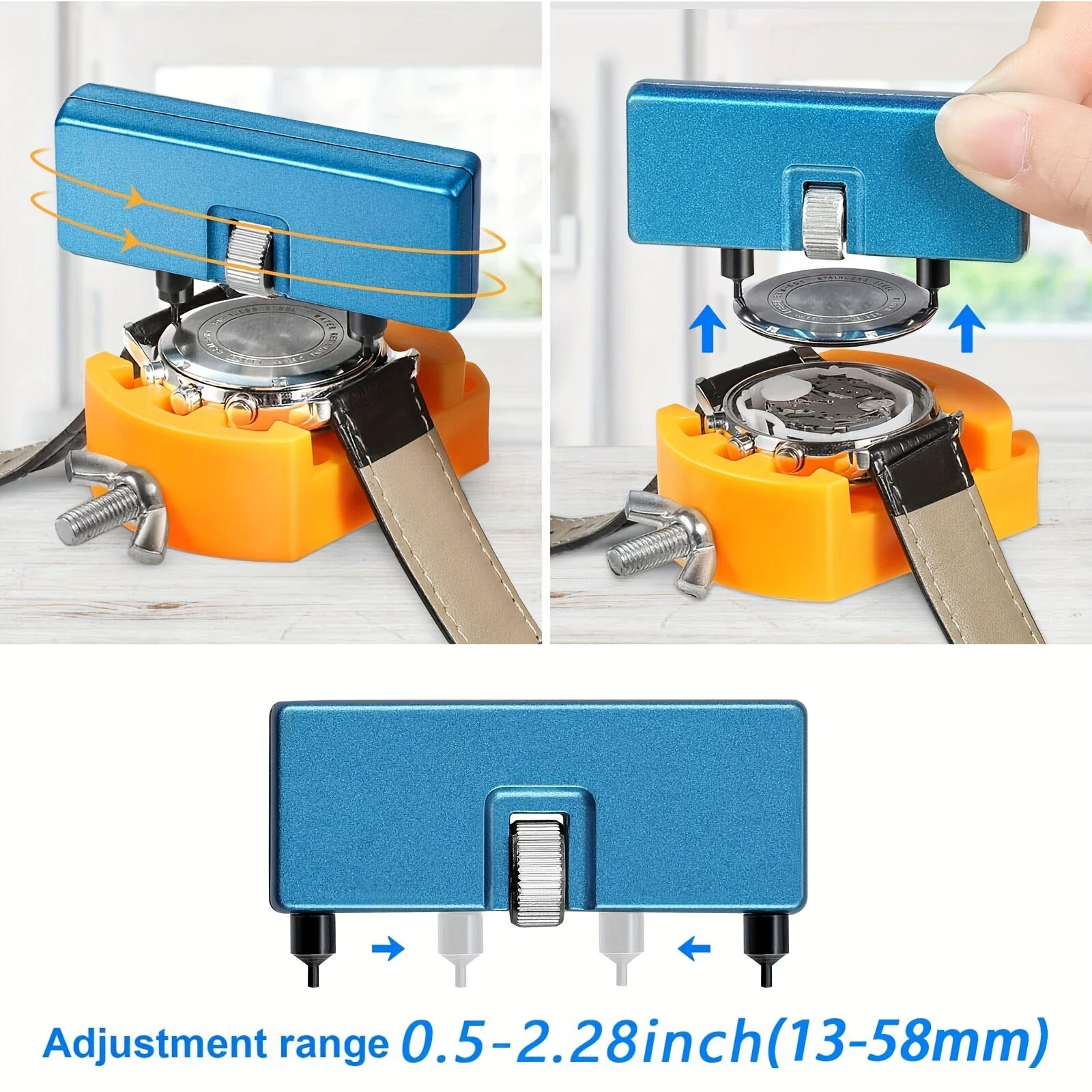 (image for) 3 PCS Watch Repair Tool Set Watch Wrench Back Remover Tool Adjustable Opener Back Case Remover Watch Case Back Opener Set Repair Remover Holder Base, Tweezers