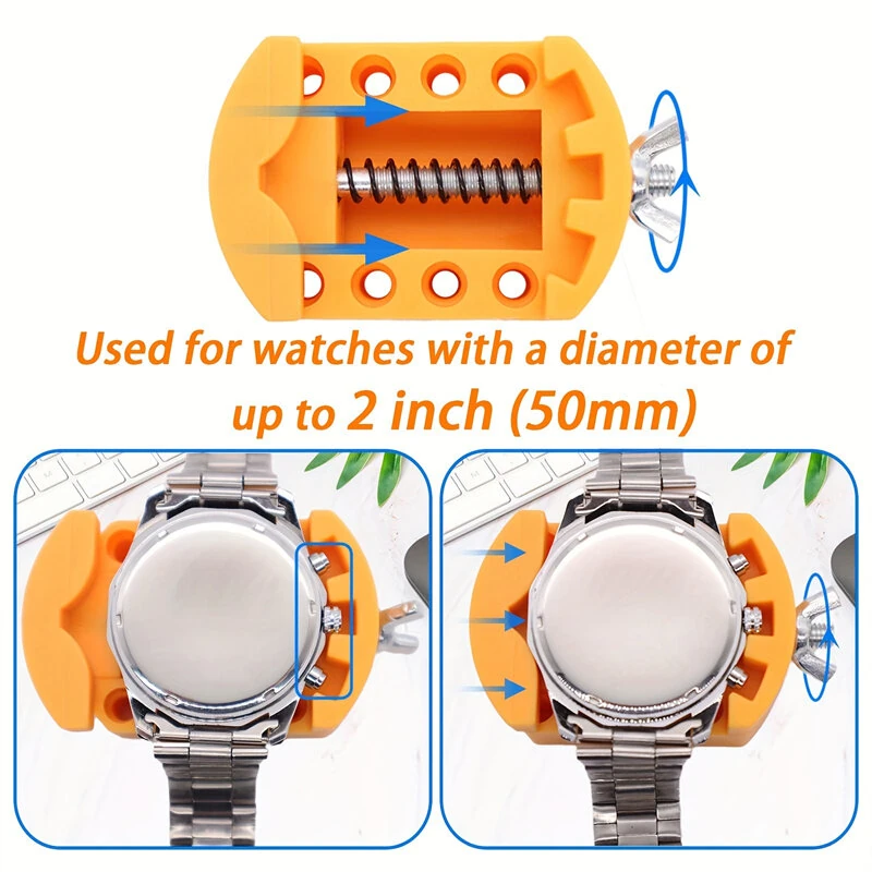 (image for) 3 PCS Watch Repair Tool Set Watch Wrench Back Remover Tool Adjustable Opener Back Case Remover Watch Case Back Opener Set Repair Remover Holder Base, Tweezers