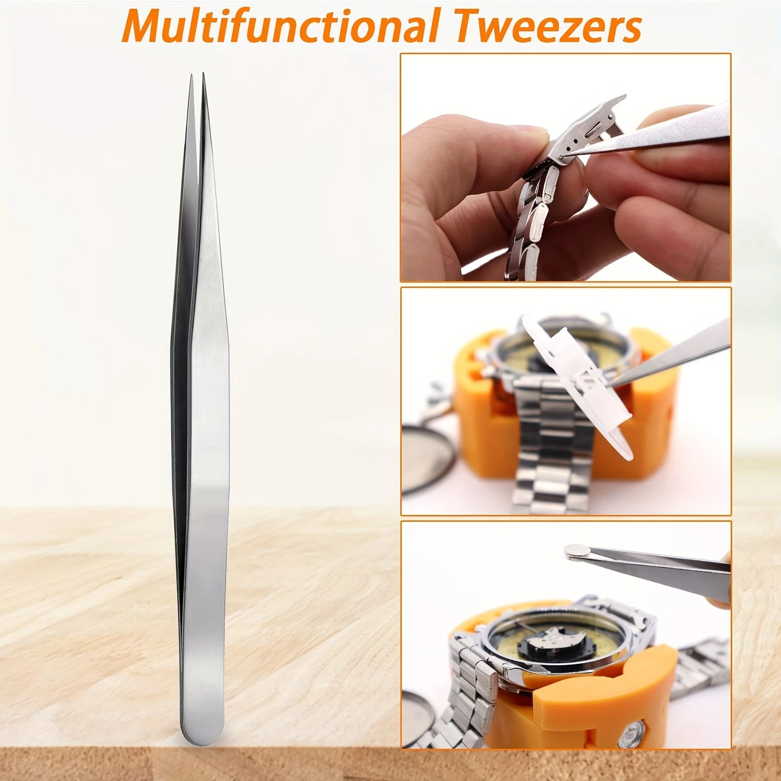 (image for) 3 PCS Watch Repair Tool Set Watch Wrench Back Remover Tool Adjustable Opener Back Case Remover Watch Case Back Opener Set Repair Remover Holder Base, Tweezers