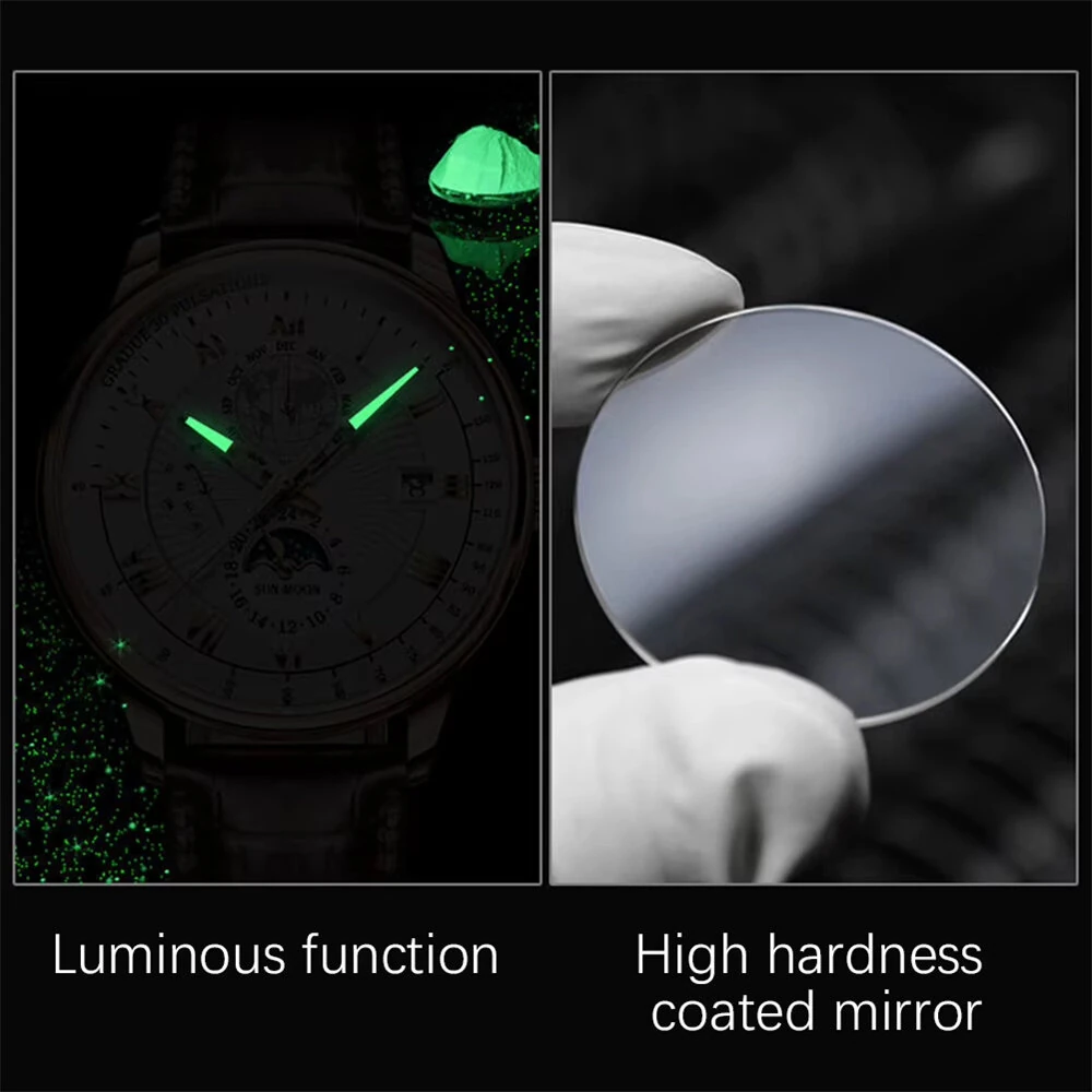(image for) AIYISHI Men Business Luxury Quartz Watch Luminous Single Date Round Dial PU Leather Strap Watches Men's Sport Watch