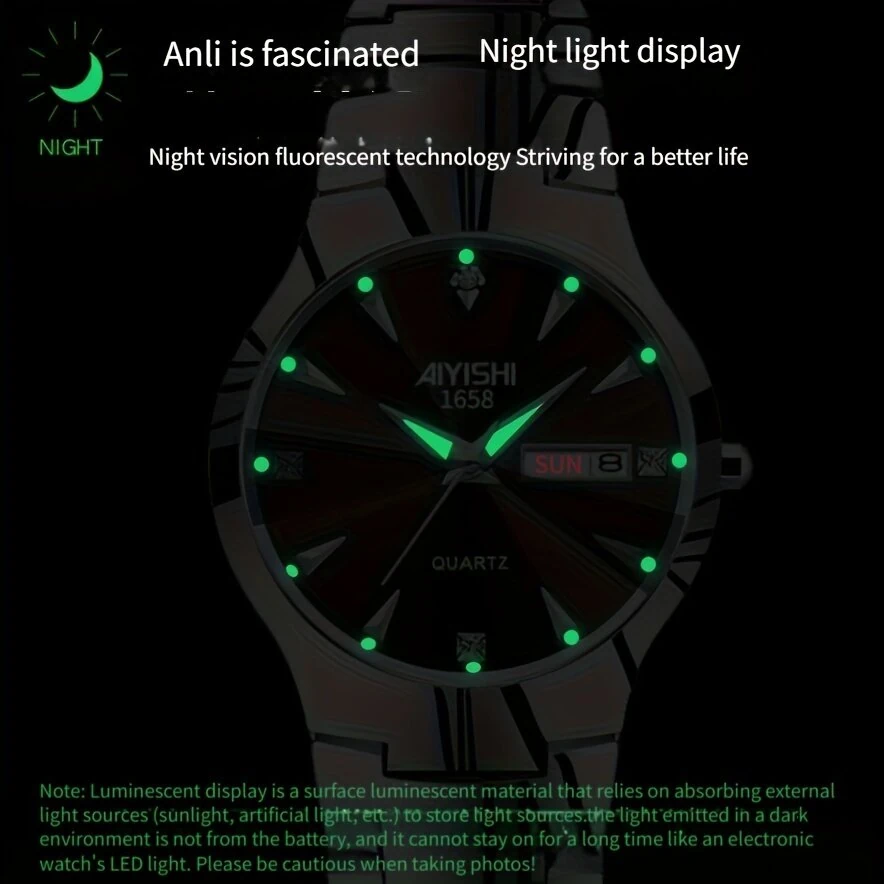 (image for) AIYISHI Men Business Watch Waterproof Automatic Quartz Watches Luminous Double Date Wristwatch