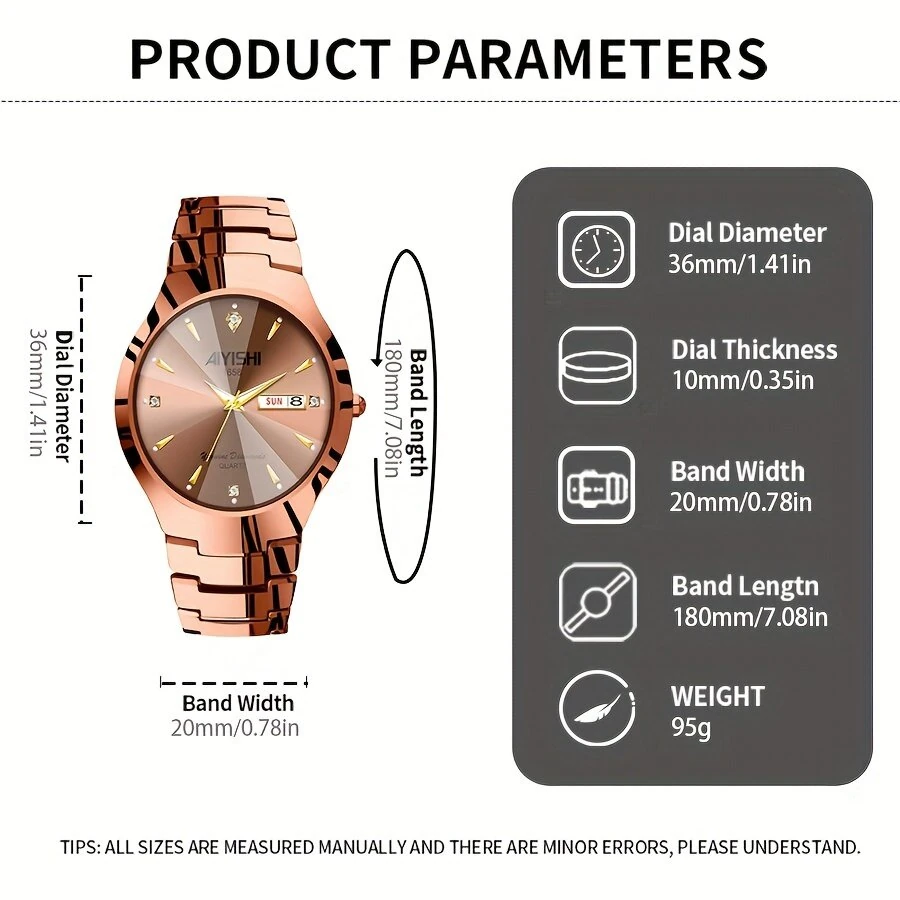 (image for) AIYISHI Men Business Watch Waterproof Automatic Quartz Watches Luminous Double Date Wristwatch