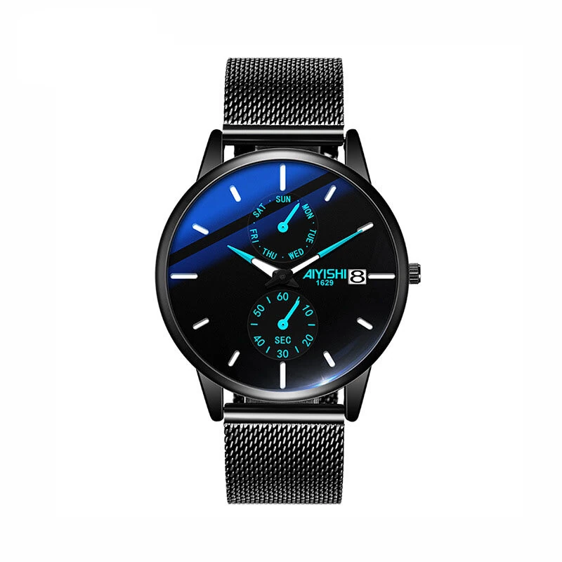 (image for) AIYISHI Men Simple Luxury Fashion Quartz Watch Luminous Waterproof Watch Stainless Steel Mesh Strap Sport Watch Fashion Wrist Watches