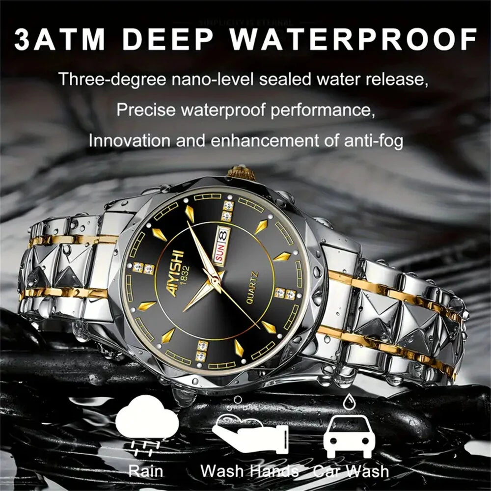 (image for) AIYISHI Men Watches Luxury Brand Luminous Waterproof Business Watch Stainless Steel Strap Quartz Watch