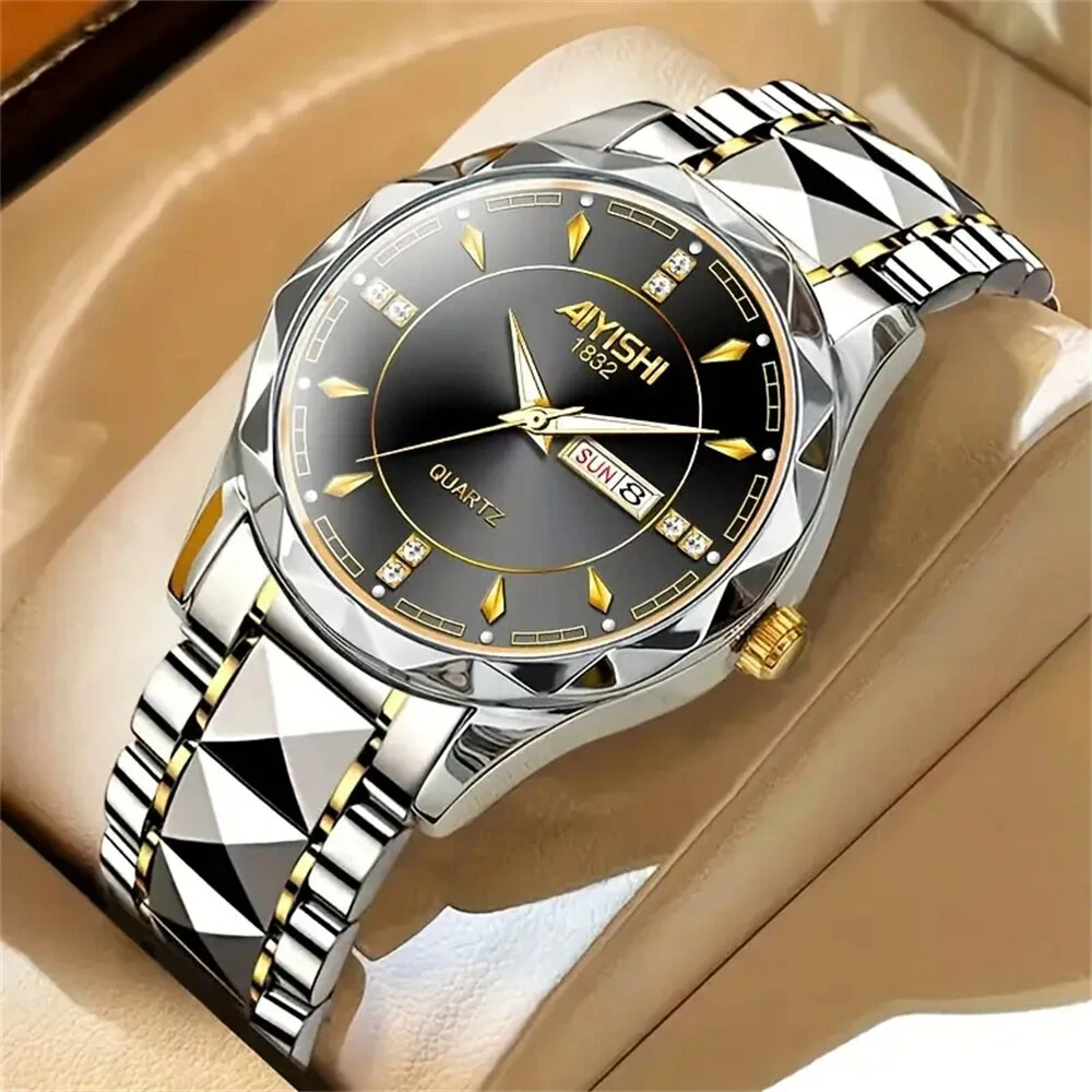 (image for) AIYISHI Men Watches Luxury Brand Luminous Waterproof Business Watch Stainless Steel Strap Quartz Watch