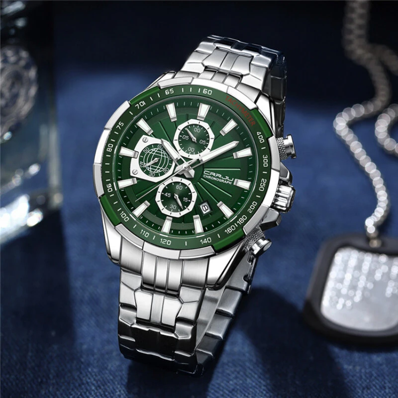 (image for) CRRJU Business Men's Watches Fashion Luxury Stainless Steel Quartz Watches Waterproof Chronograph Multifunctional Watches