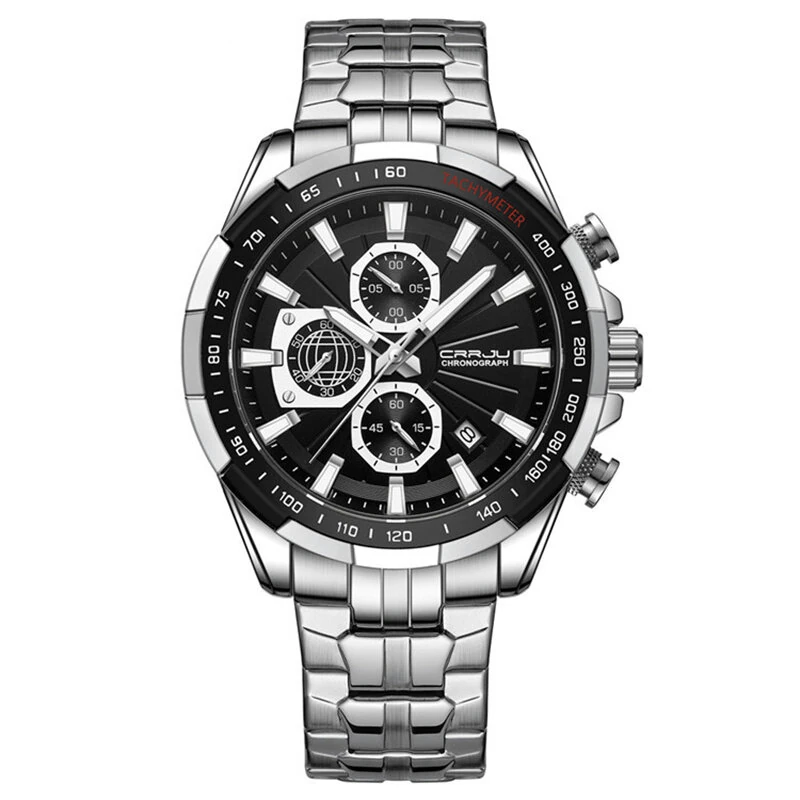 (image for) CRRJU Business Men's Watches Fashion Luxury Stainless Steel Quartz Watches Waterproof Chronograph Multifunctional Watches