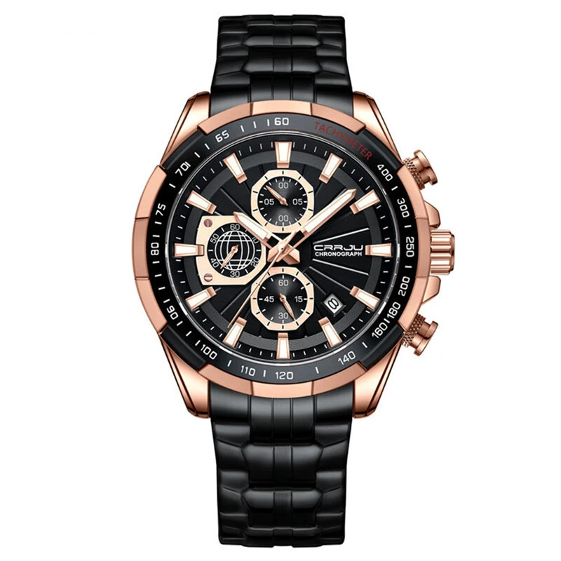 (image for) CRRJU Business Men's Watches Fashion Luxury Stainless Steel Quartz Watches Waterproof Chronograph Multifunctional Watches