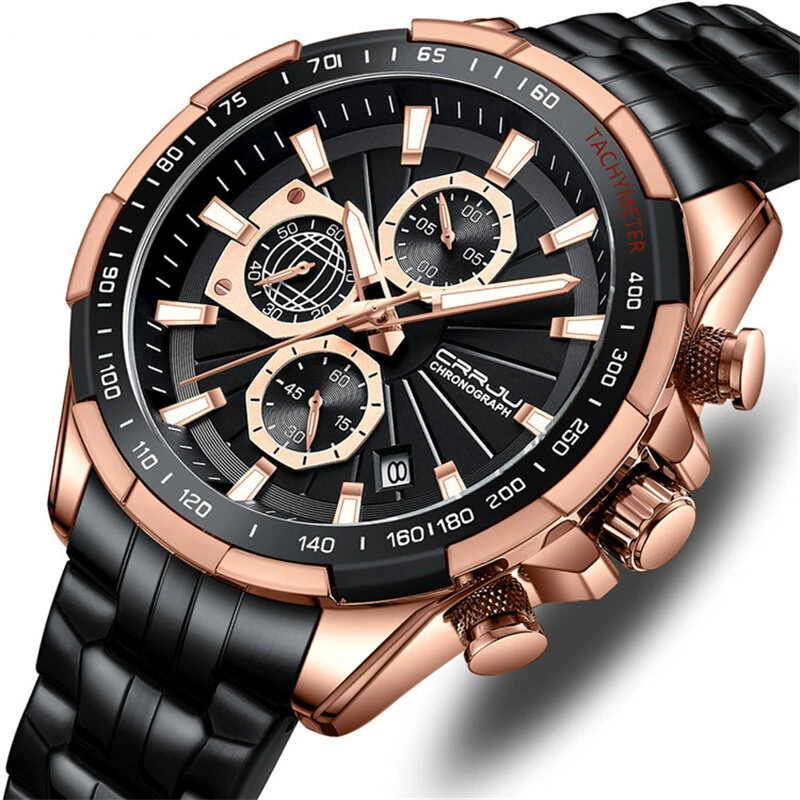 (image for) CRRJU Business Men's Watches Fashion Luxury Stainless Steel Quartz Watches Waterproof Chronograph Multifunctional Watches