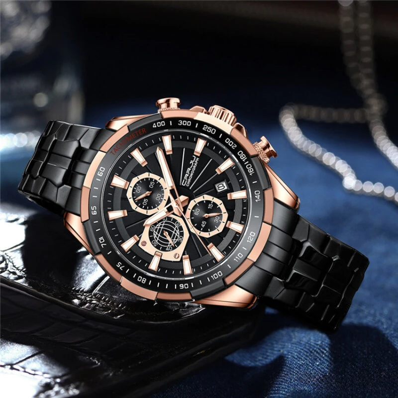 (image for) CRRJU Business Men's Watches Fashion Luxury Stainless Steel Quartz Watches Waterproof Chronograph Multifunctional Watches
