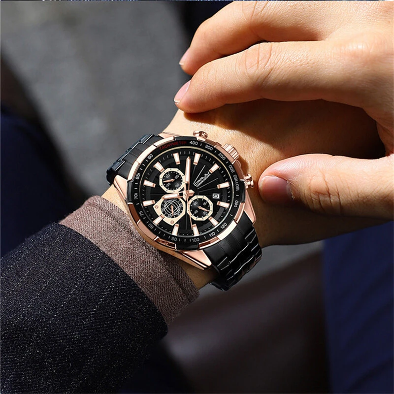 (image for) CRRJU Business Men's Watches Fashion Luxury Stainless Steel Quartz Watches Waterproof Chronograph Multifunctional Watches