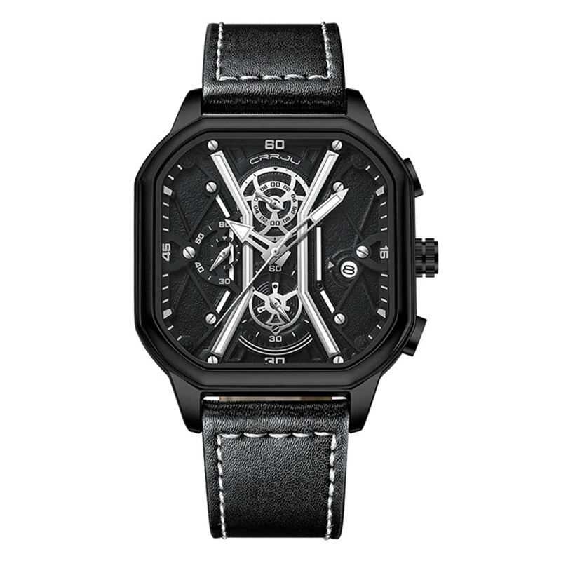 (image for) CRRJU Fashion Square Men's Watches Bussiness Quartz Watch Luxury Leather Wristwatch Waterproof Chronograph Sports Watch
