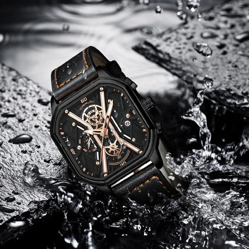 (image for) CRRJU Fashion Square Men's Watches Bussiness Quartz Watch Luxury Leather Wristwatch Waterproof Chronograph Sports Watch