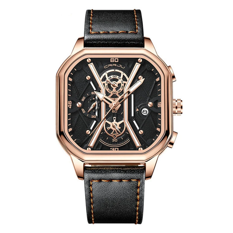 (image for) CRRJU Fashion Square Men's Watches Bussiness Quartz Watch Luxury Leather Wristwatch Waterproof Chronograph Sports Watch