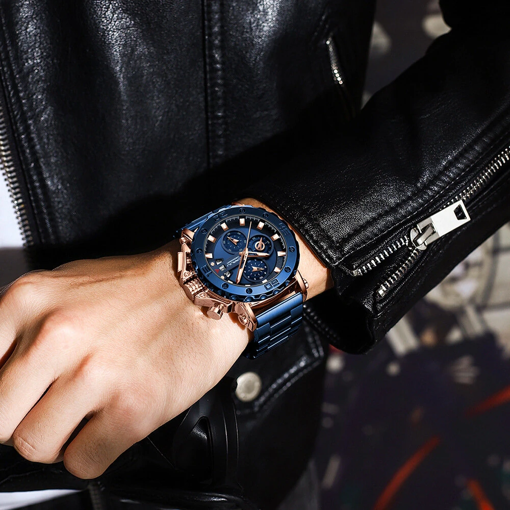 (image for) CRRJU Men's Quartz Chronograph Watch Stainless Steel Strap Waterproof Large Dial Luminous Sport Wristwatch with Date Function