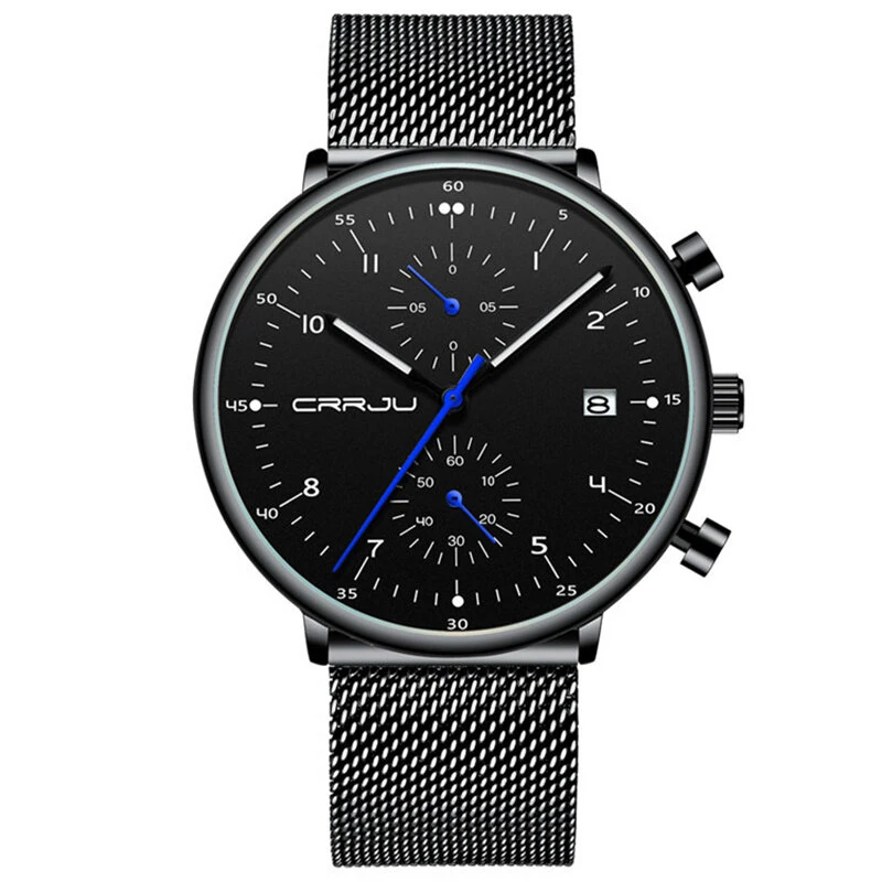 (image for) CRRJU Men's Watches Luxury Fashion Large Dial Watches Stainless Steel Quartz Watch Waterproof Chronograph Business Casual Wristwatch