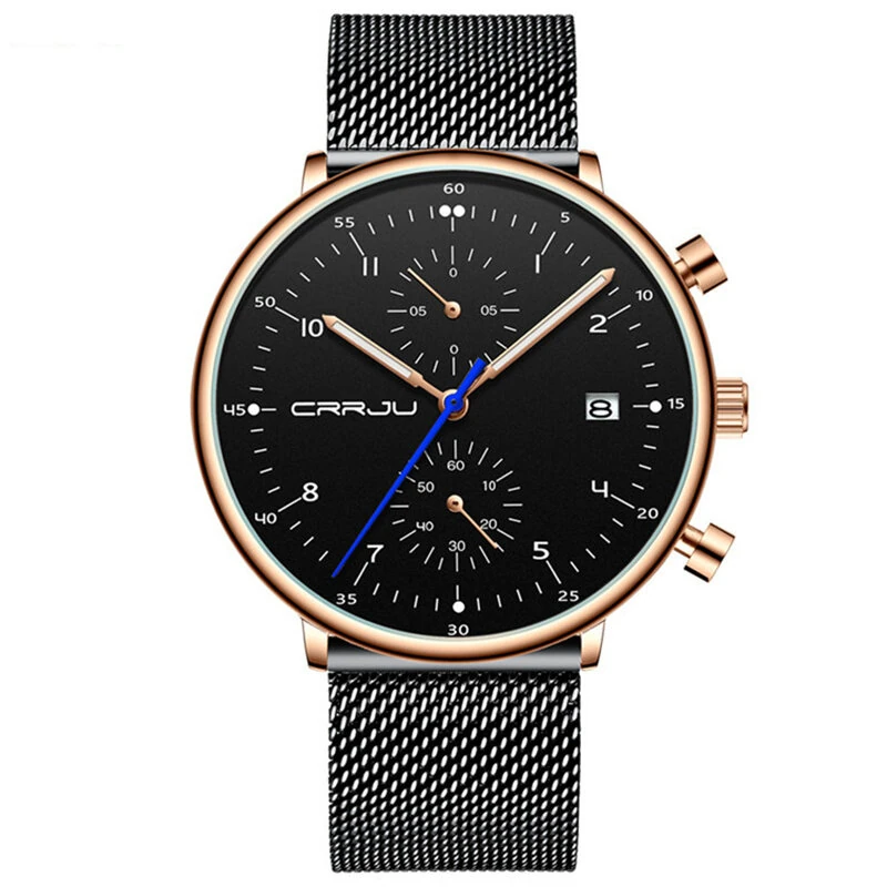 (image for) CRRJU Men's Watches Luxury Fashion Large Dial Watches Stainless Steel Quartz Watch Waterproof Chronograph Business Casual Wristwatch