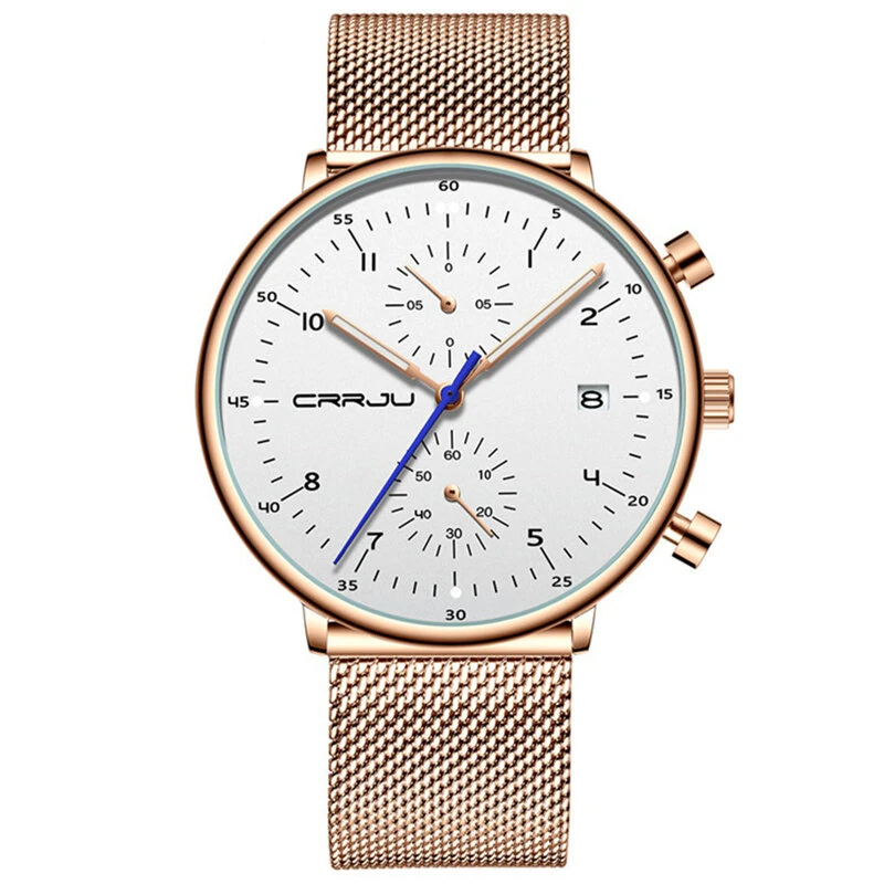 (image for) CRRJU Men's Watches Luxury Fashion Large Dial Watches Stainless Steel Quartz Watch Waterproof Chronograph Business Casual Wristwatch