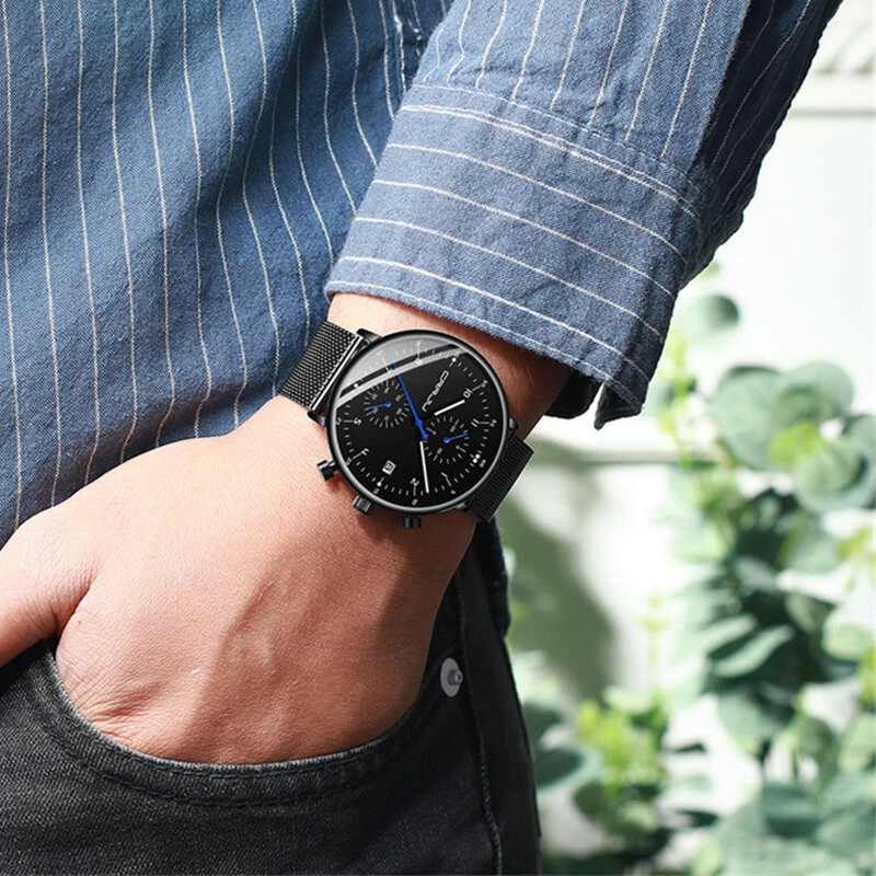 (image for) CRRJU Men's Watches Luxury Fashion Large Dial Watches Stainless Steel Quartz Watch Waterproof Chronograph Business Casual Wristwatch