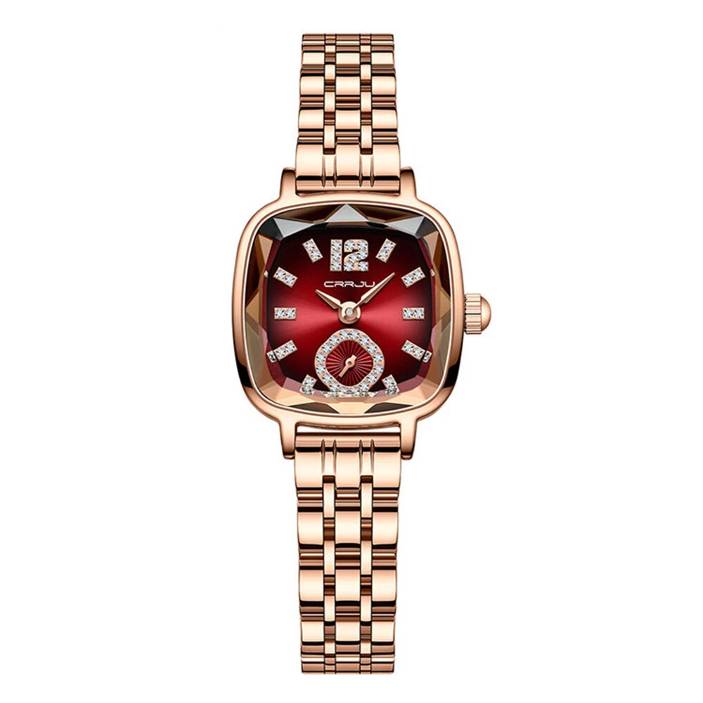 (image for) CRRJU Stainless Steel Women Watch Square Luxury Rhinestone Quartz Watch Business Waterproof Fashion Wrist Watch
