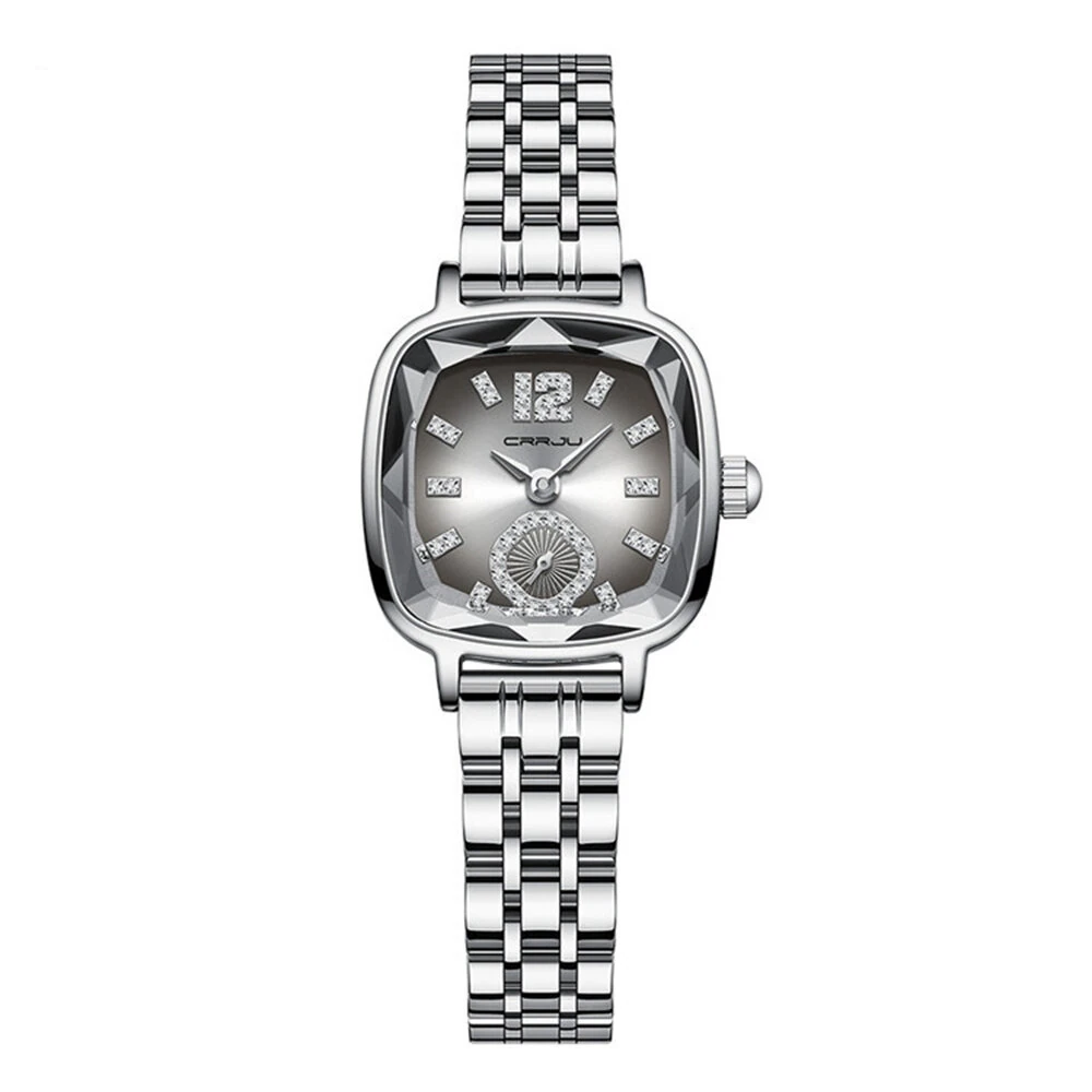 (image for) CRRJU Stainless Steel Women Watch Square Luxury Rhinestone Quartz Watch Business Waterproof Fashion Wrist Watch