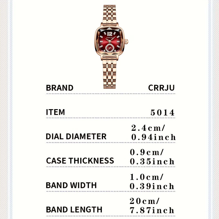 (image for) CRRJU Stainless Steel Women Watch Square Luxury Rhinestone Quartz Watch Business Waterproof Fashion Wrist Watch