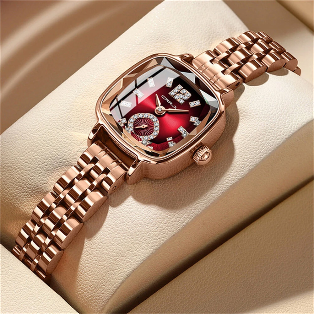 (image for) CRRJU Stainless Steel Women Watch Square Luxury Rhinestone Quartz Watch Business Waterproof Fashion Wrist Watch