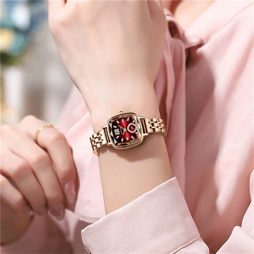 (image for) CRRJU Stainless Steel Women Watch Square Luxury Rhinestone Quartz Watch Business Waterproof Fashion Wrist Watch