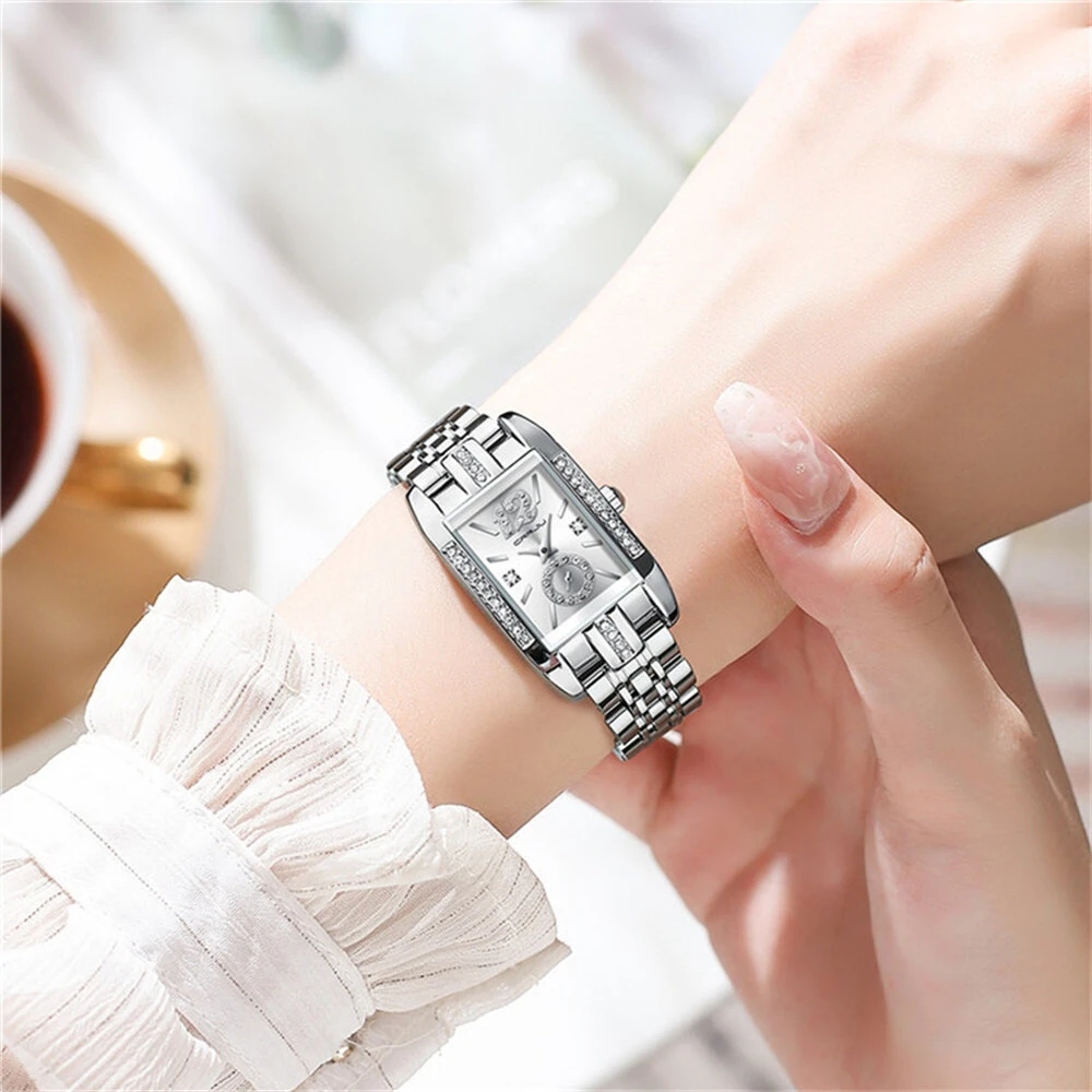 (image for) CRRJU Women's Quartz Watch Elegant Rhinestone Rectangular Dial Waterproof Stainless Steel Strap Luminous Design Perfect for Business and Fashion Use Stylish Women Watch Ideal for Everyday Wea