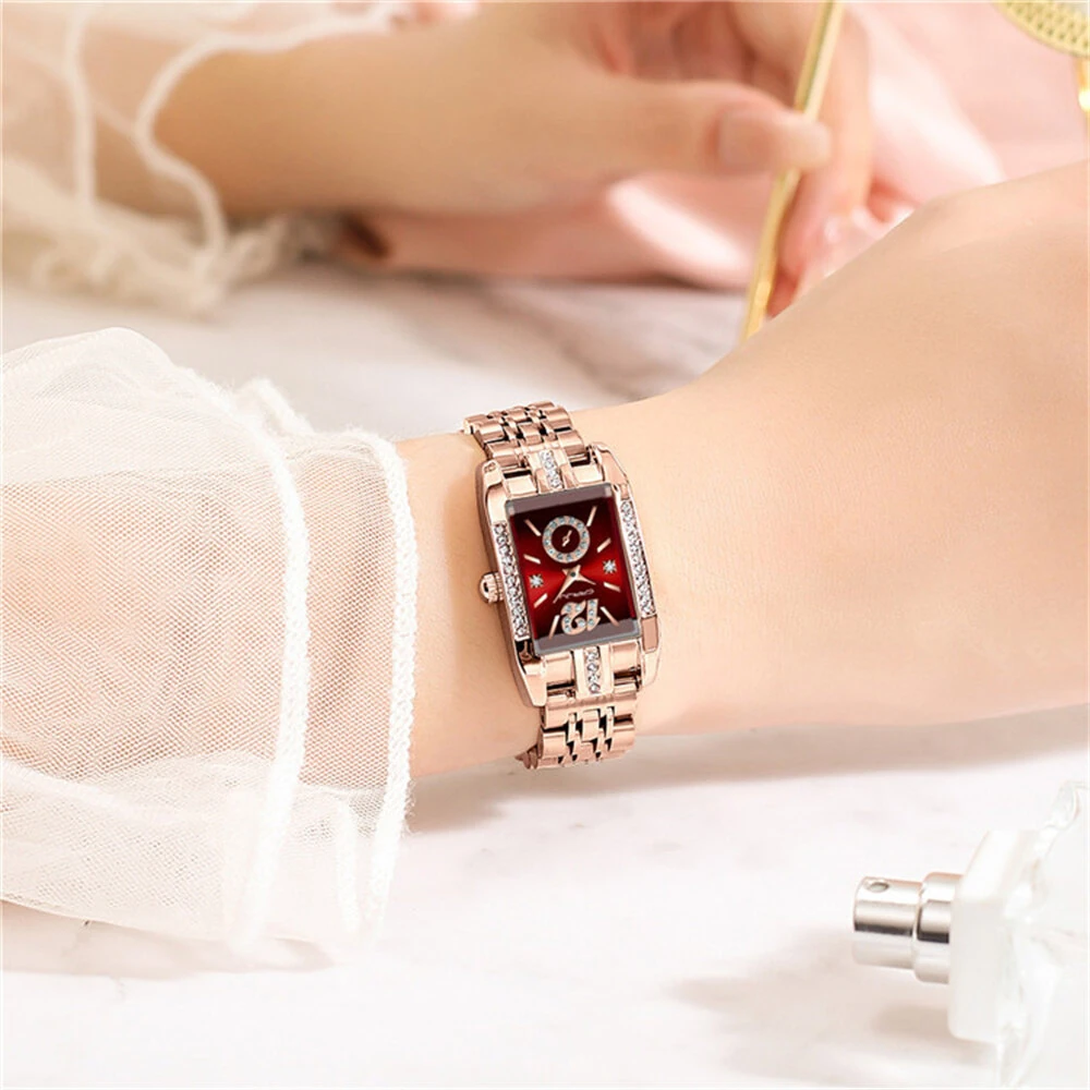 (image for) CRRJU Women's Quartz Watch Elegant Rhinestone Rectangular Dial Waterproof Stainless Steel Strap Luminous Design Perfect for Business and Fashion Use Stylish Women Watch Ideal for Everyday Wea