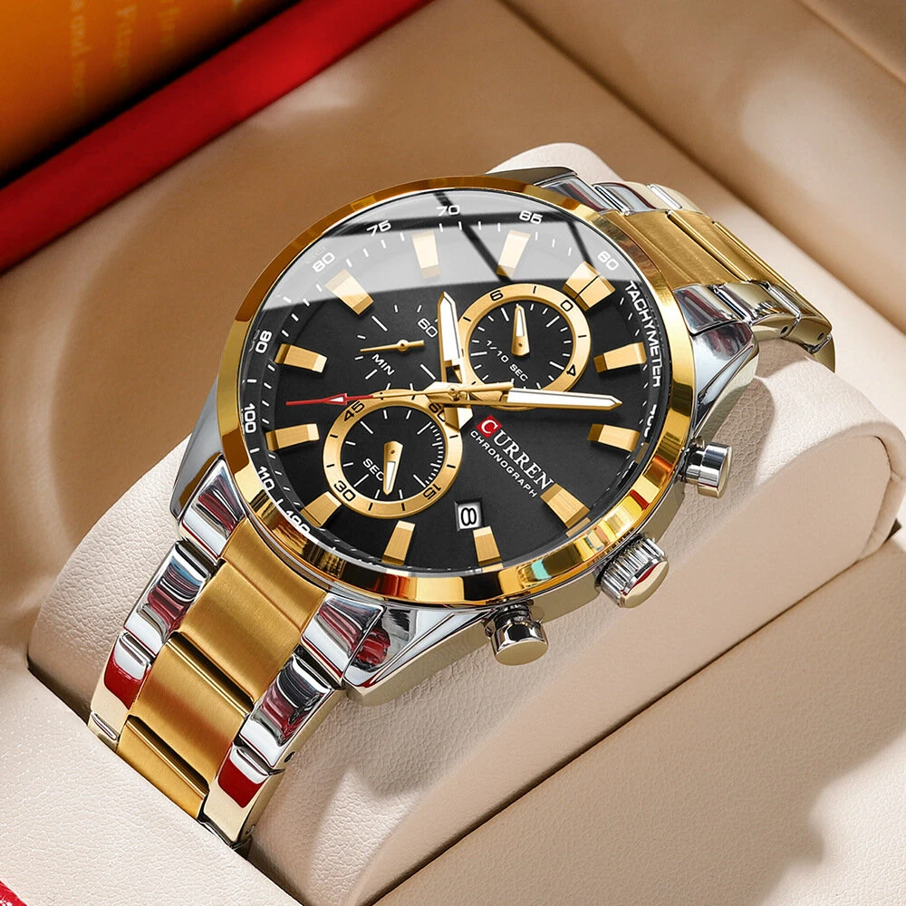(image for) CURREN Business Men Watch Steel Band Multifunctional Chronograph Wristwatch Waterproof Round Watch, Ideal choice for Gifts