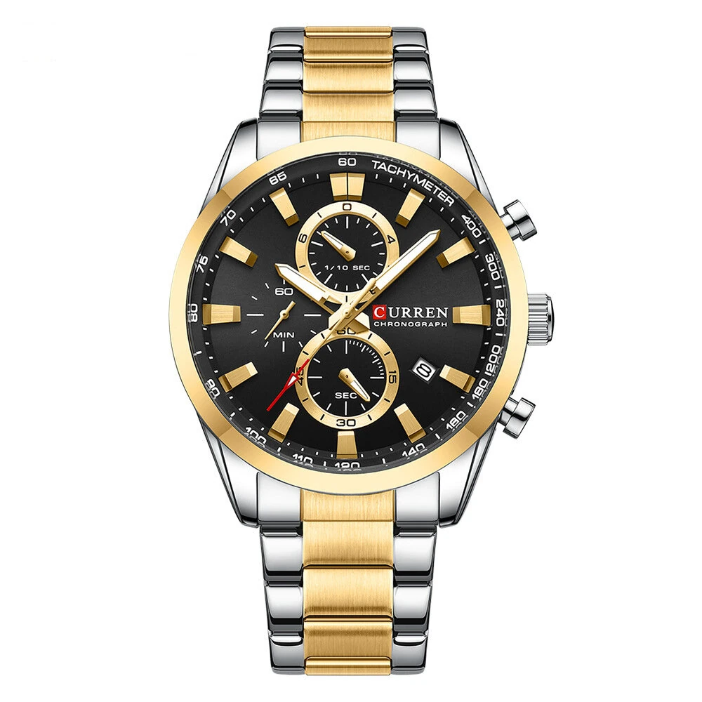 (image for) CURREN Business Men Watch Steel Band Multifunctional Chronograph Wristwatch Waterproof Round Watch, Ideal choice for Gifts