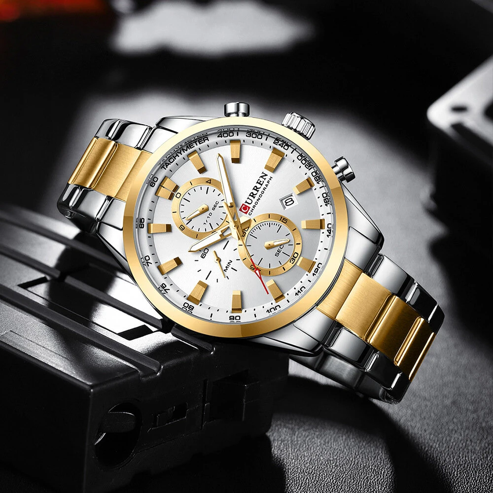 (image for) CURREN Business Men Watch Steel Band Multifunctional Chronograph Wristwatch Waterproof Round Watch, Ideal choice for Gifts