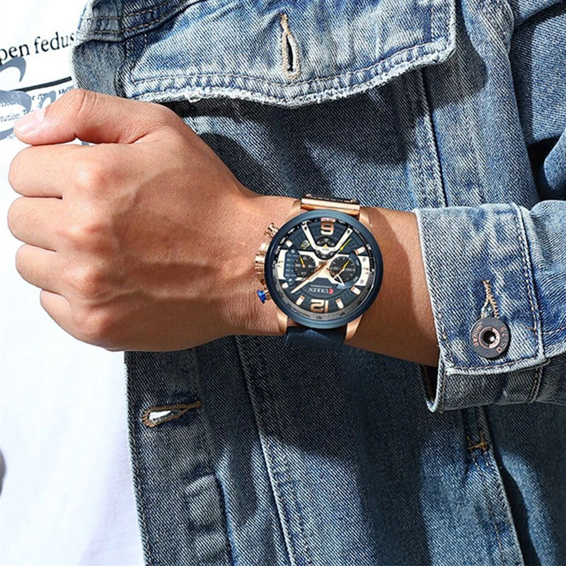 (image for) CURREN Chronograph Men Watch Casual Sports Fashion Calendar Analog Genuine Leather Wrist Watch