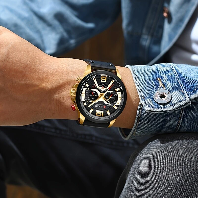 (image for) CURREN Chronograph Men Watch Casual Sports Fashion Calendar Analog Genuine Leather Wrist Watch