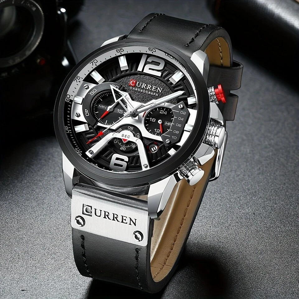 (image for) CURREN Chronograph Men Watch Casual Sports Fashion Calendar Analog Genuine Leather Wrist Watch