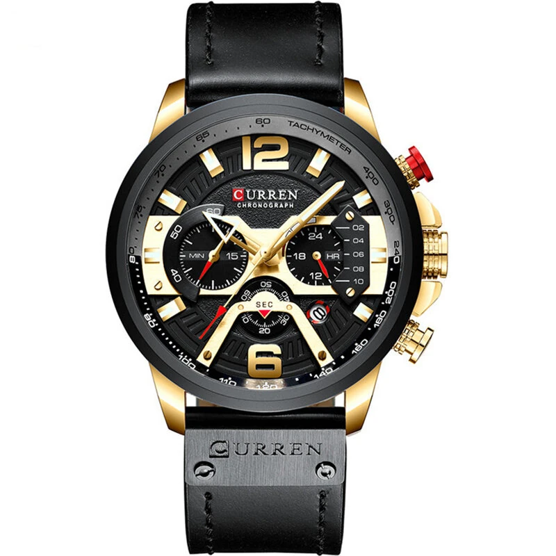 (image for) CURREN Chronograph Men Watch Casual Sports Fashion Calendar Analog Genuine Leather Wrist Watch