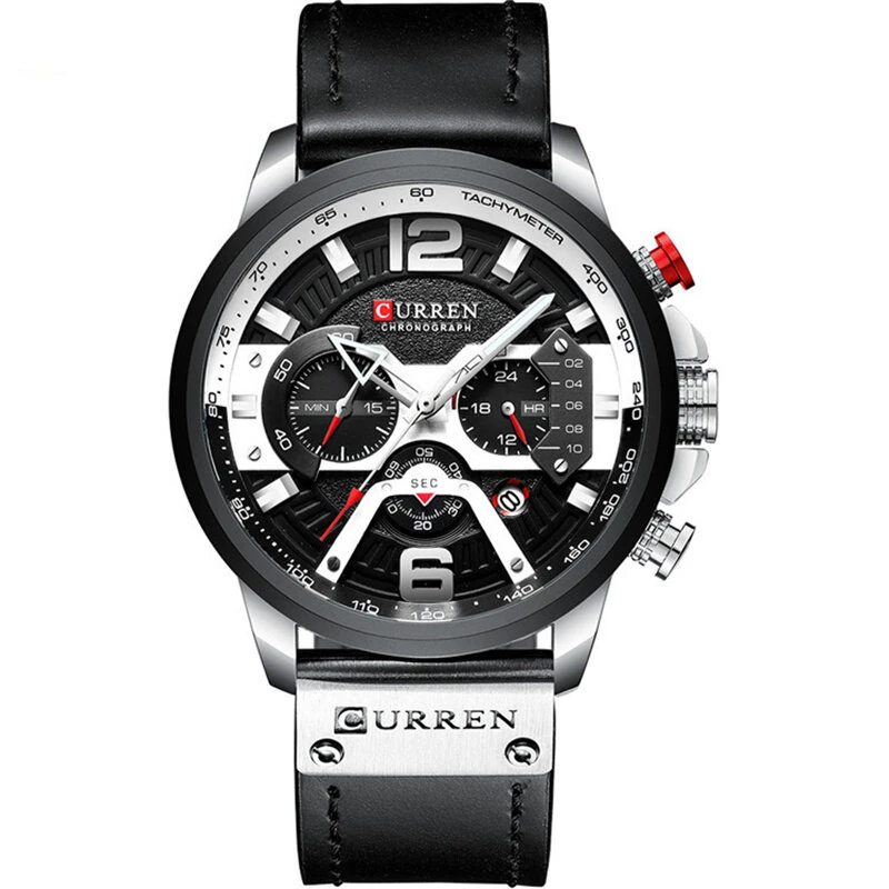 (image for) CURREN Chronograph Men Watch Casual Sports Fashion Calendar Analog Genuine Leather Wrist Watch