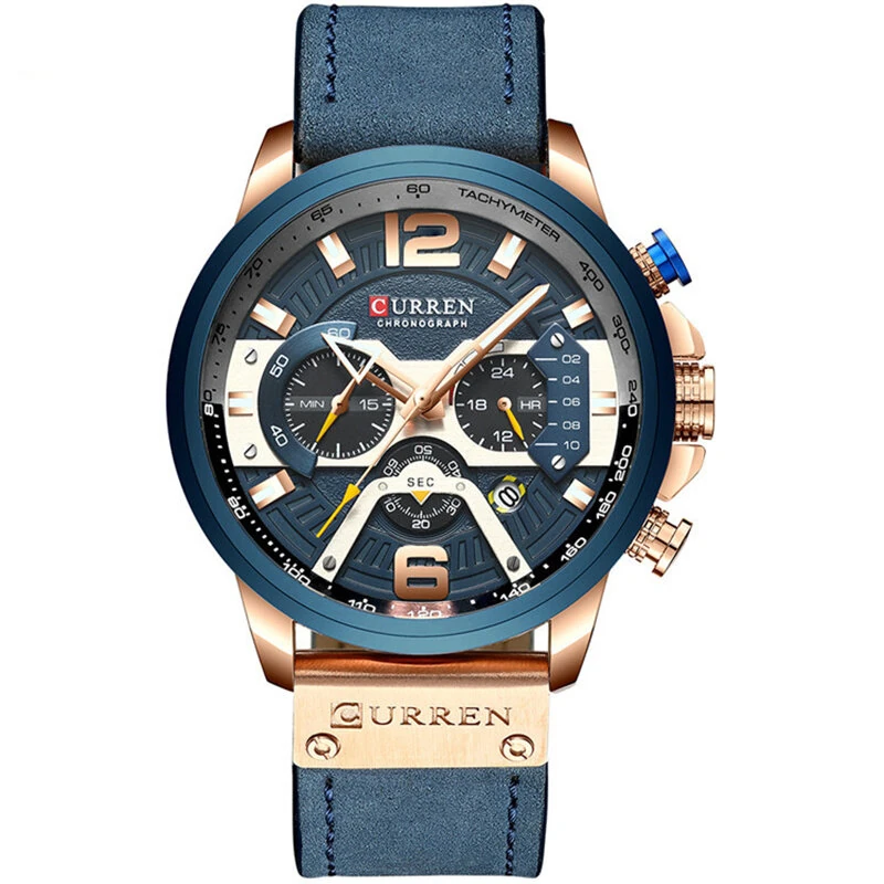 (image for) CURREN Chronograph Men Watch Casual Sports Fashion Calendar Analog Genuine Leather Wrist Watch