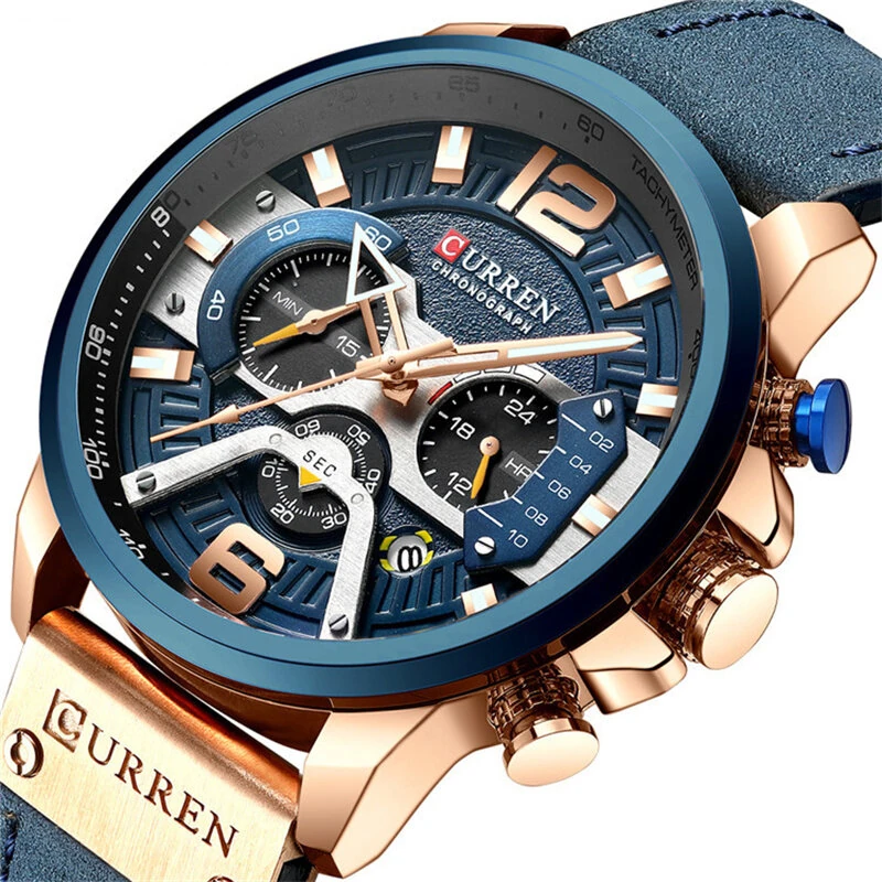 (image for) CURREN Chronograph Men Watch Casual Sports Fashion Calendar Analog Genuine Leather Wrist Watch