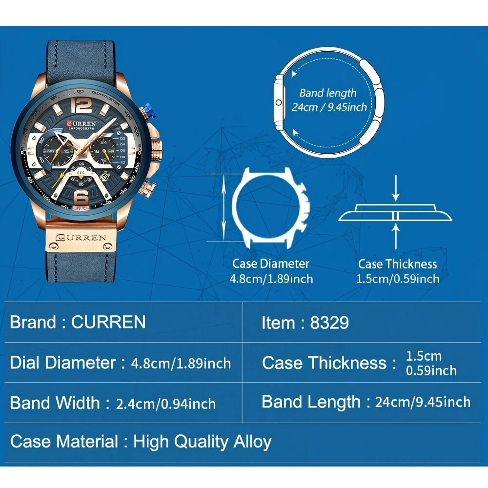 (image for) CURREN Chronograph Men Watch Casual Sports Fashion Calendar Analog Genuine Leather Wrist Watch