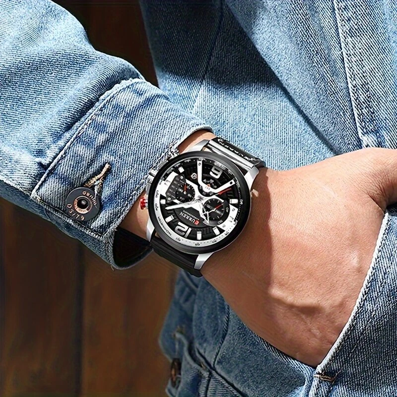(image for) CURREN Chronograph Men Watch Casual Sports Fashion Calendar Analog Genuine Leather Wrist Watch