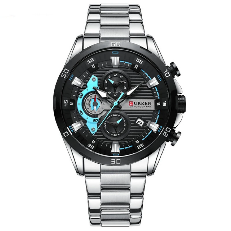 (image for) CURREN Fashion Men Stainless Steel Strap Quartz Watch Multi-function Chronograph Waterproof Wristwatch Fine Business Casual Men's Watches