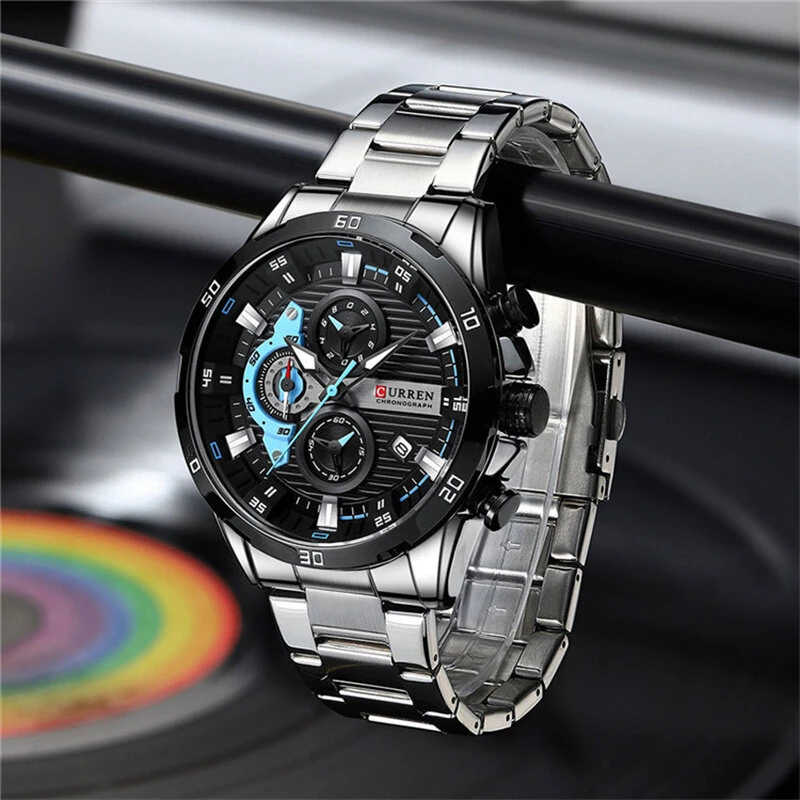 (image for) CURREN Fashion Men Stainless Steel Strap Quartz Watch Multi-function Chronograph Waterproof Wristwatch Fine Business Casual Men's Watches