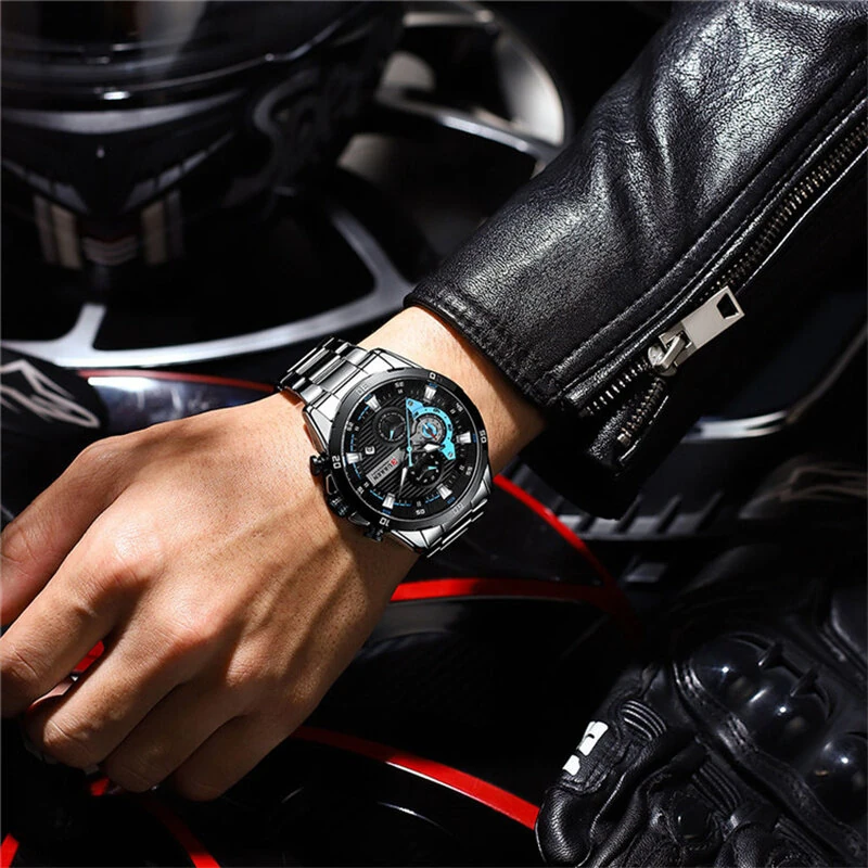 (image for) CURREN Fashion Men Stainless Steel Strap Quartz Watch Multi-function Chronograph Waterproof Wristwatch Fine Business Casual Men's Watches